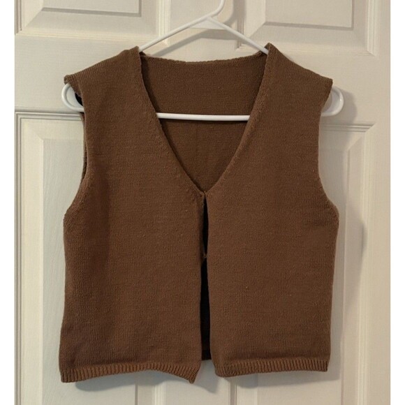 Unbranded Sweaters - XL Sweater Vest Brown Knit Boho V-Neck Sleeveless Cardigan Preppy Runs Small IMO